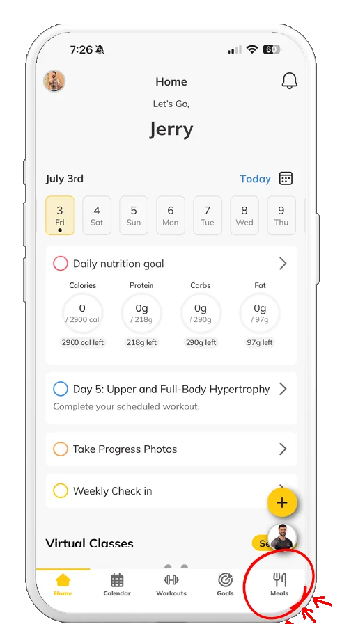 Trainerize screenshot, step 1