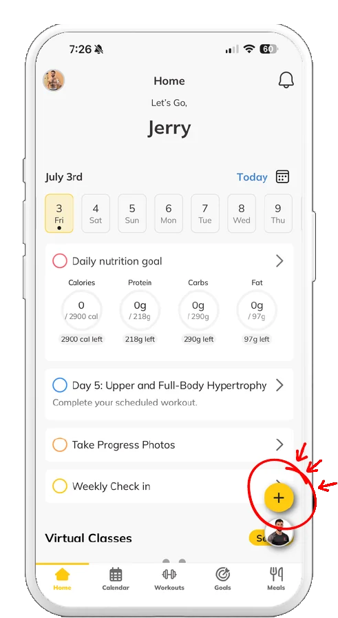 Trainerize screenshot, step 1