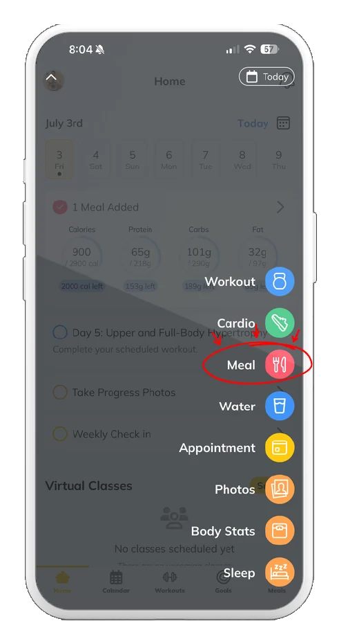 Trainerize screenshot, step 2