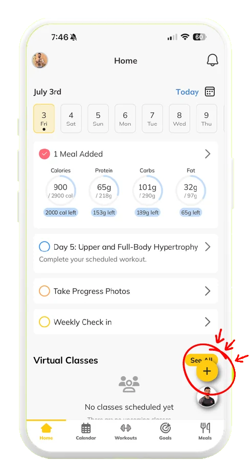Trainerize screenshot, step 1